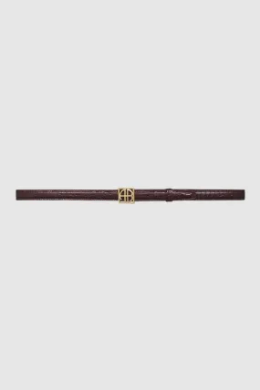 Anine Bing Monogram Belt in Burgundy Small Embossed