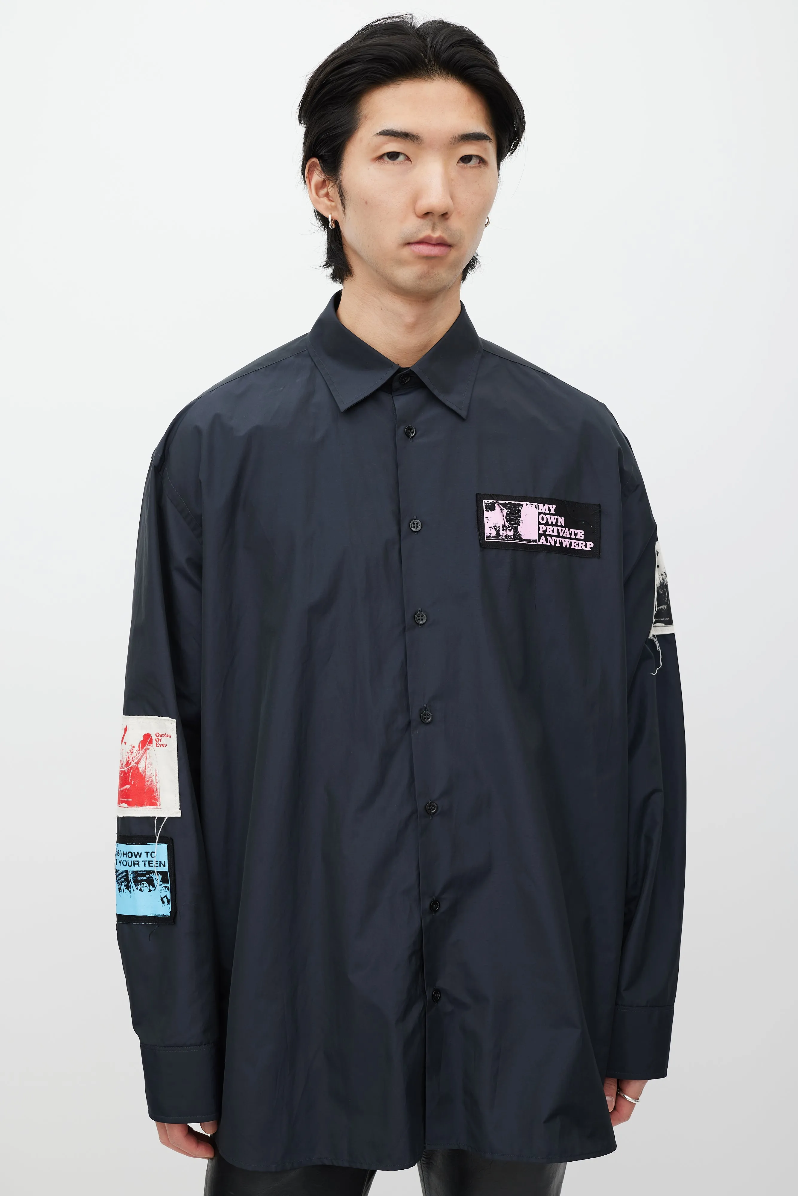 Black & Multicolour Nylon Patched Shirt
