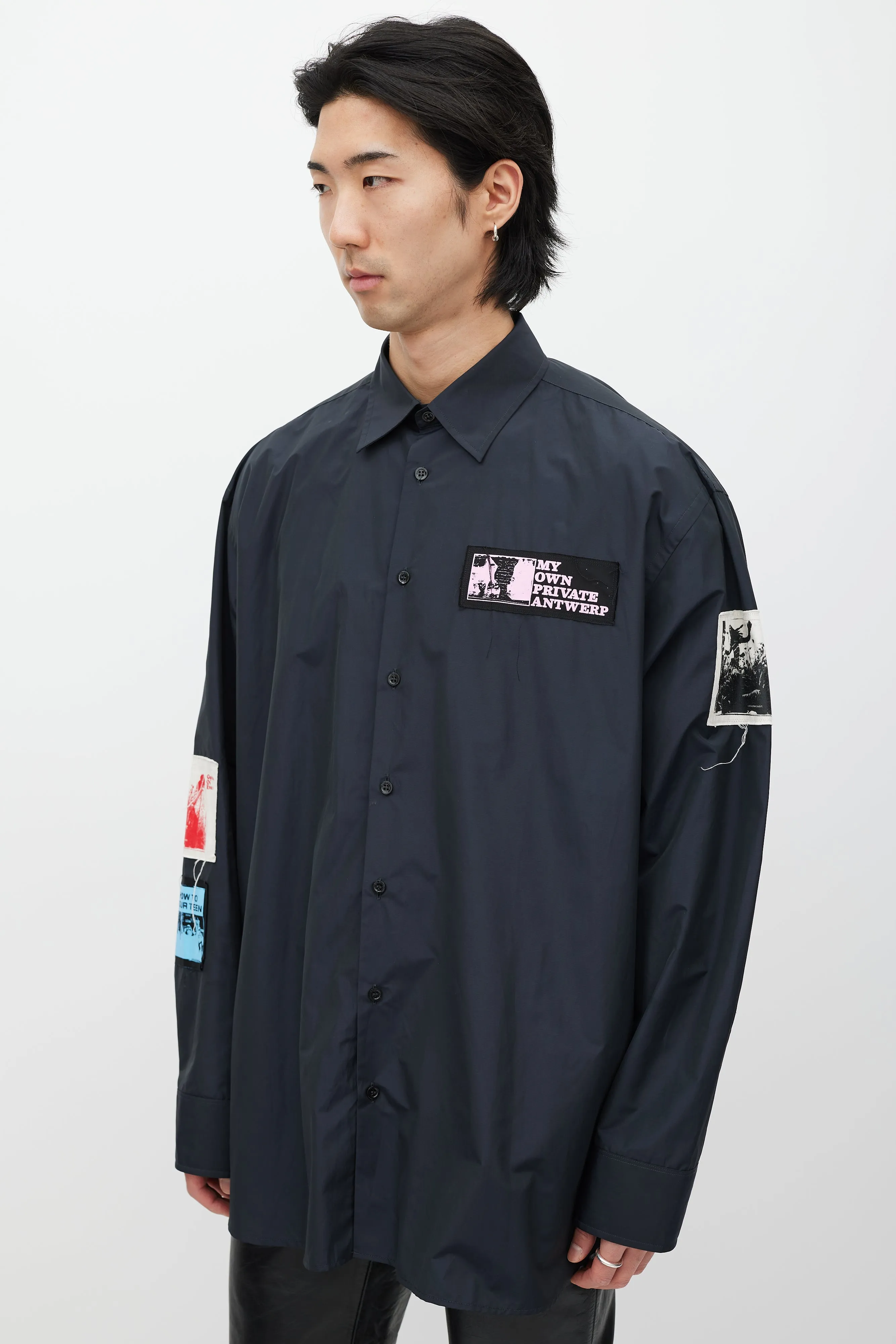 Black & Multicolour Nylon Patched Shirt