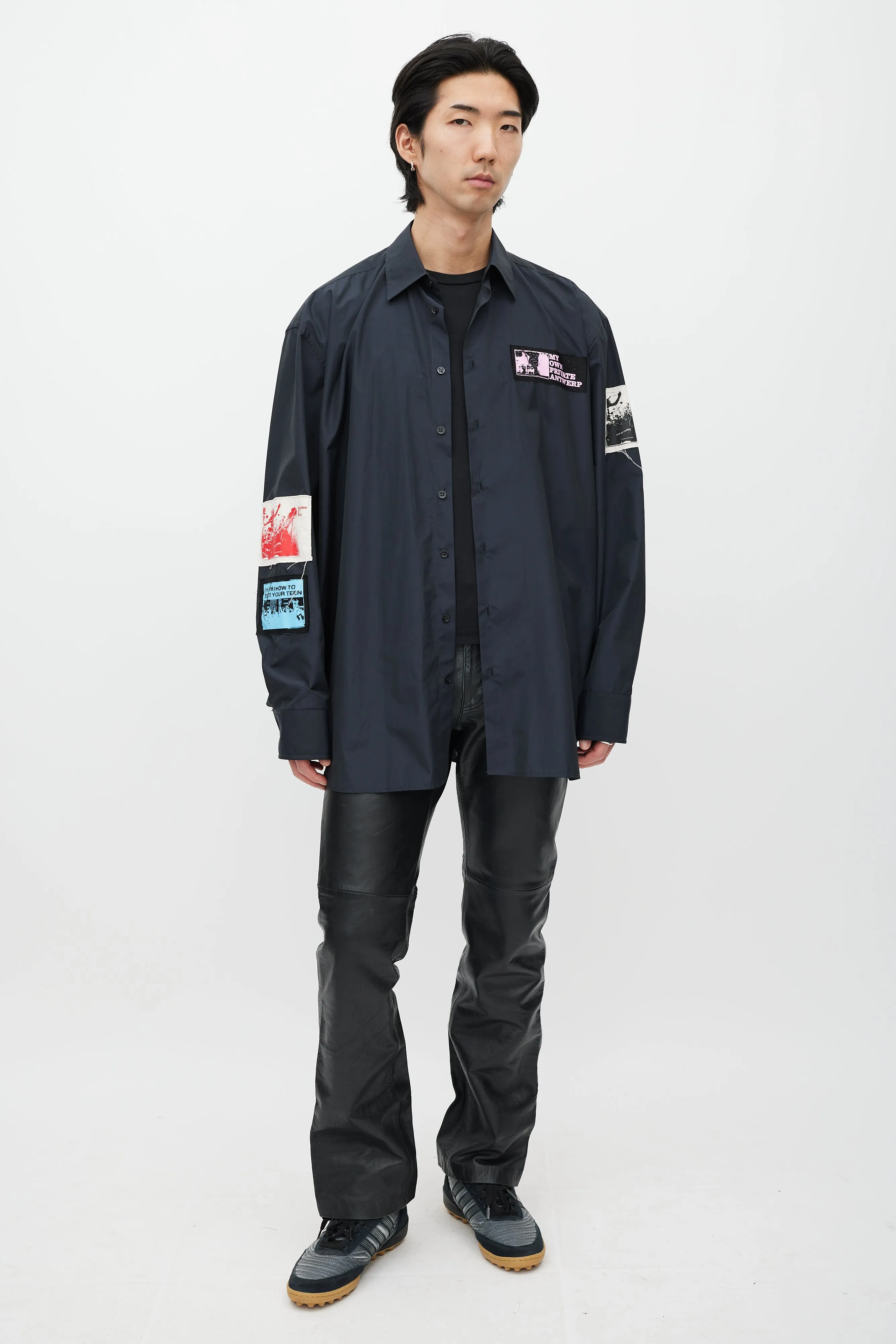 Black & Multicolour Nylon Patched Shirt