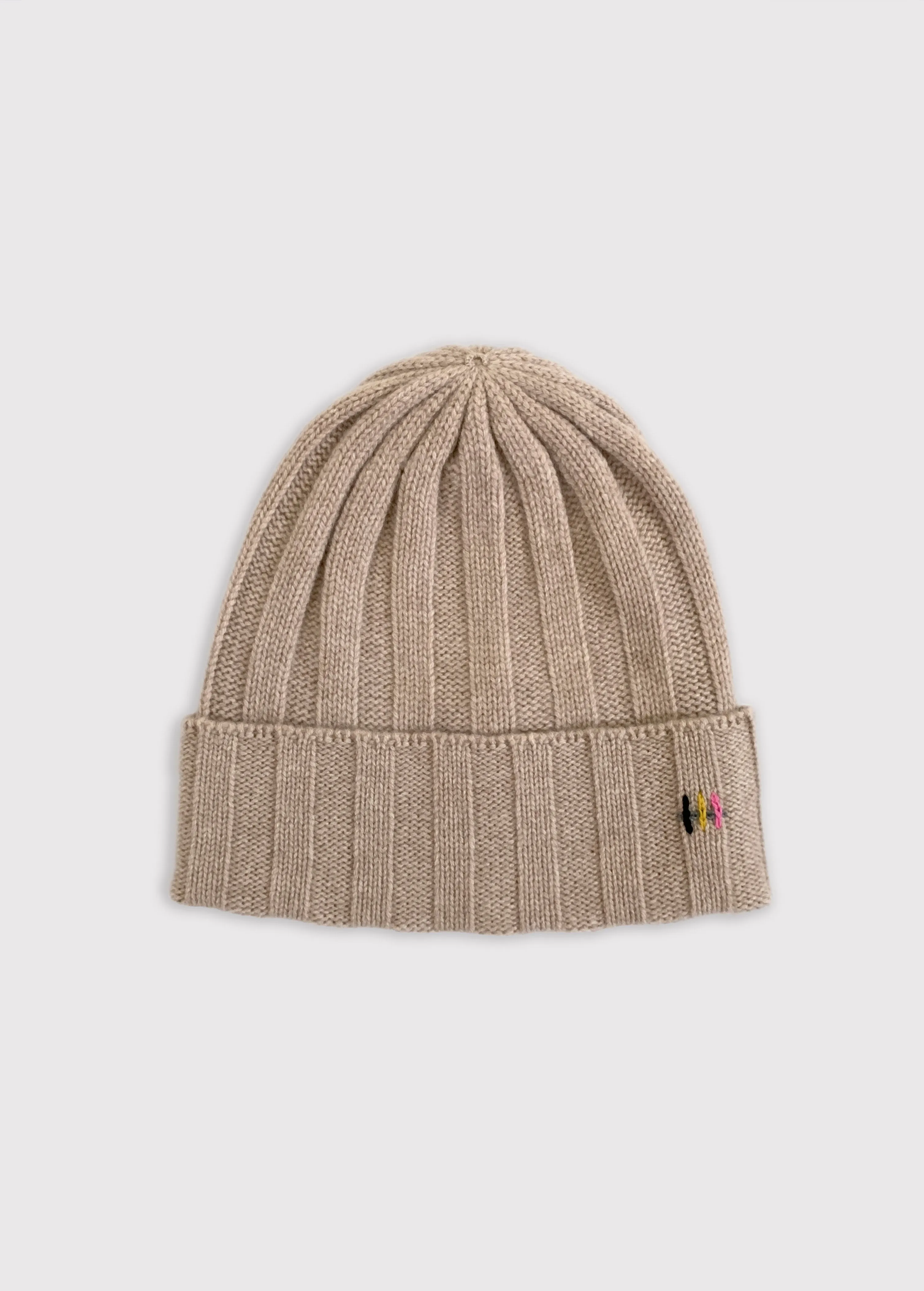 Cashmere Rib Knit Beanie - Sand