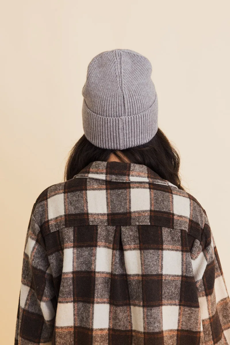 Cozy Happy Face Embroidered Hat Ribbed Knit Beanie