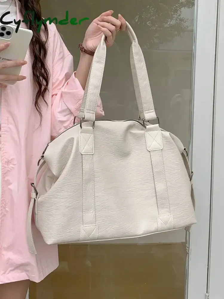 Cyflymder Large Capacity Black Shoulder Bags For Women Large Shopper Bag Solid Color Soft Leather Crossbody Handbag Lady Travel Tote Bag