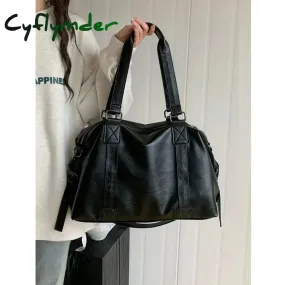 Cyflymder Large Capacity Black Shoulder Bags For Women Large Shopper Bag Solid Color Soft Leather Crossbody Handbag Lady Travel Tote Bag