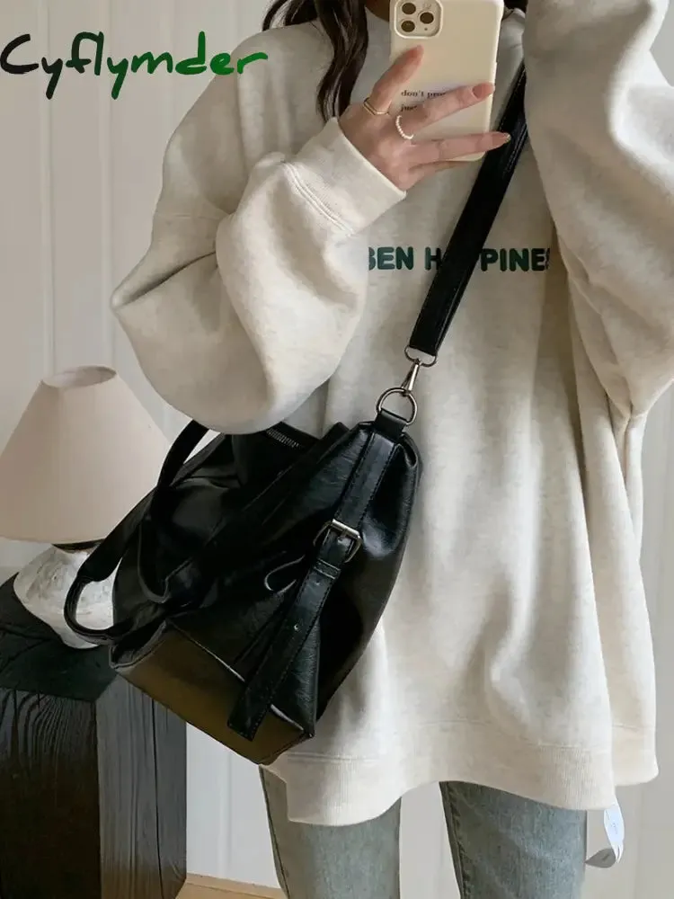 Cyflymder Large Capacity Black Shoulder Bags For Women Large Shopper Bag Solid Color Soft Leather Crossbody Handbag Lady Travel Tote Bag
