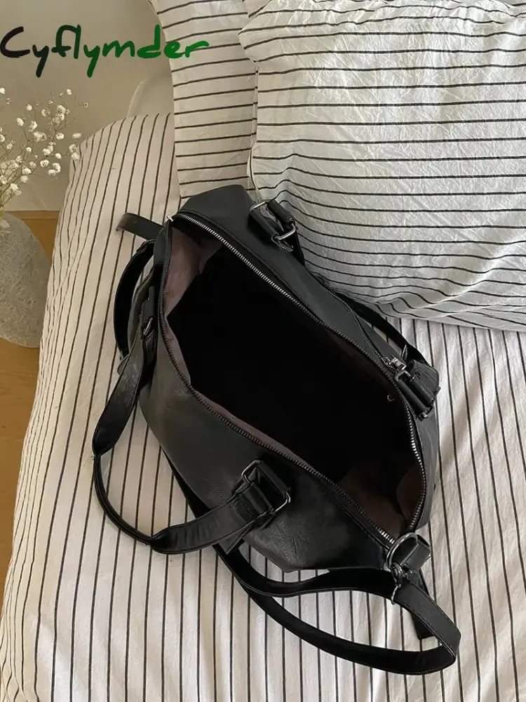 Cyflymder Large Capacity Black Shoulder Bags For Women Large Shopper Bag Solid Color Soft Leather Crossbody Handbag Lady Travel Tote Bag