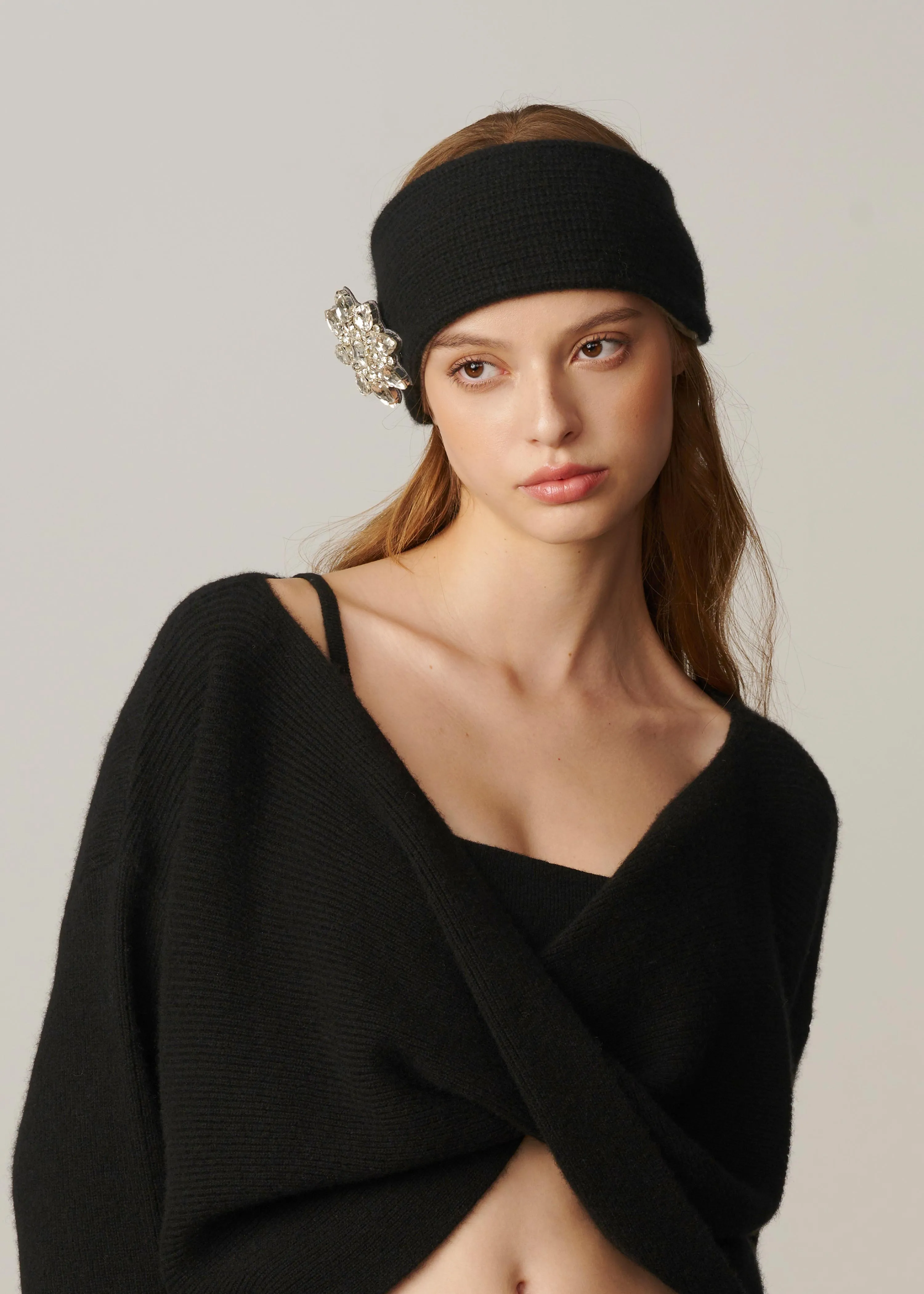 Double-sided Recycled Cashmere Headband - Beige & Black