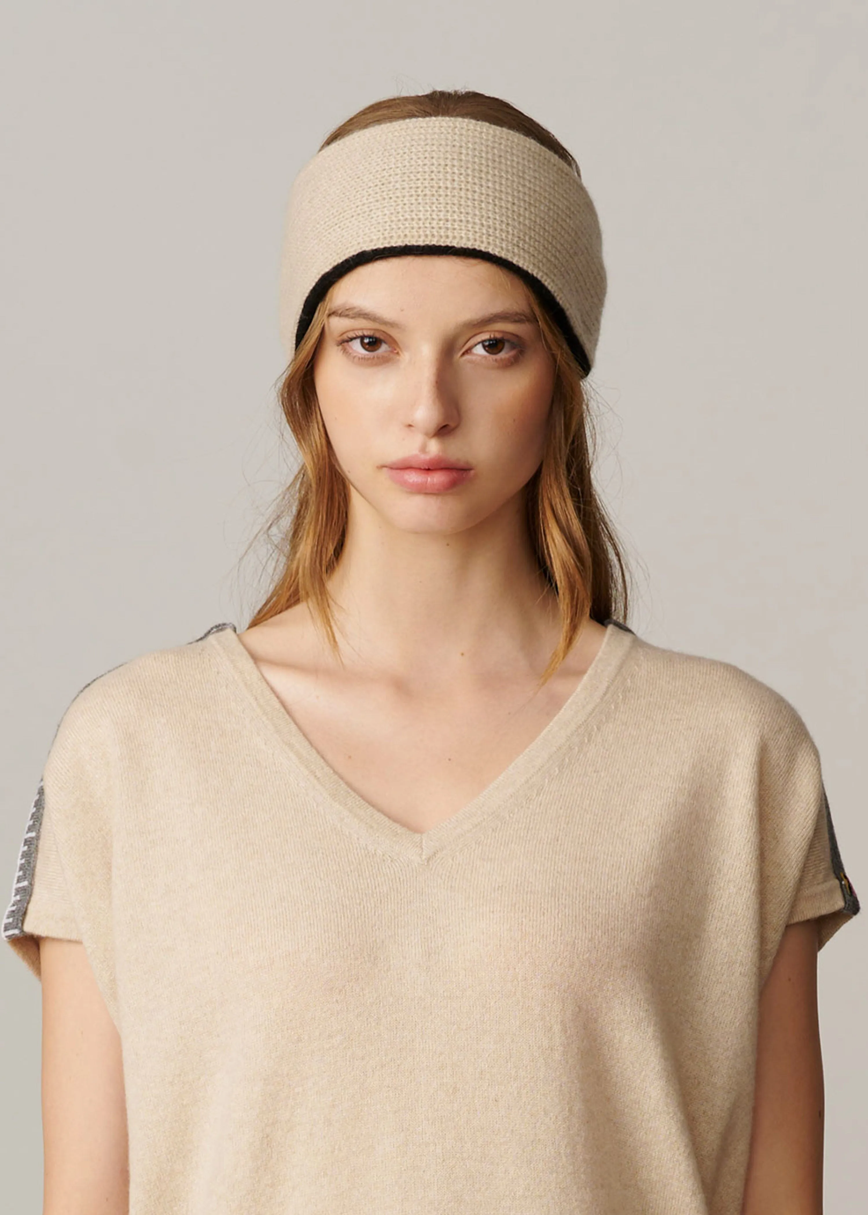Double-sided Recycled Cashmere Headband - Beige & Black