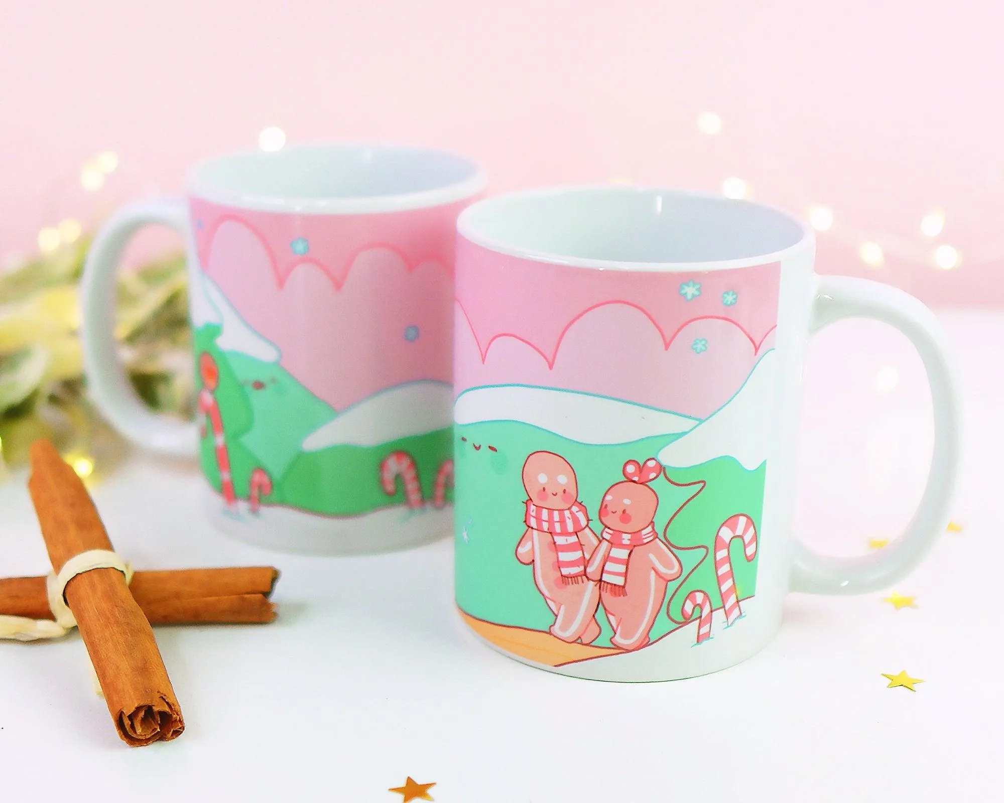 Gingie & Spice Winter Wonderland Christmas Mug │ Kawaii Gingerbread & Candy Cane Scene │ Festive Holiday Cup