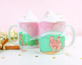 Gingie & Spice Winter Wonderland Christmas Mug │ Kawaii Gingerbread & Candy Cane Scene │ Festive Holiday Cup