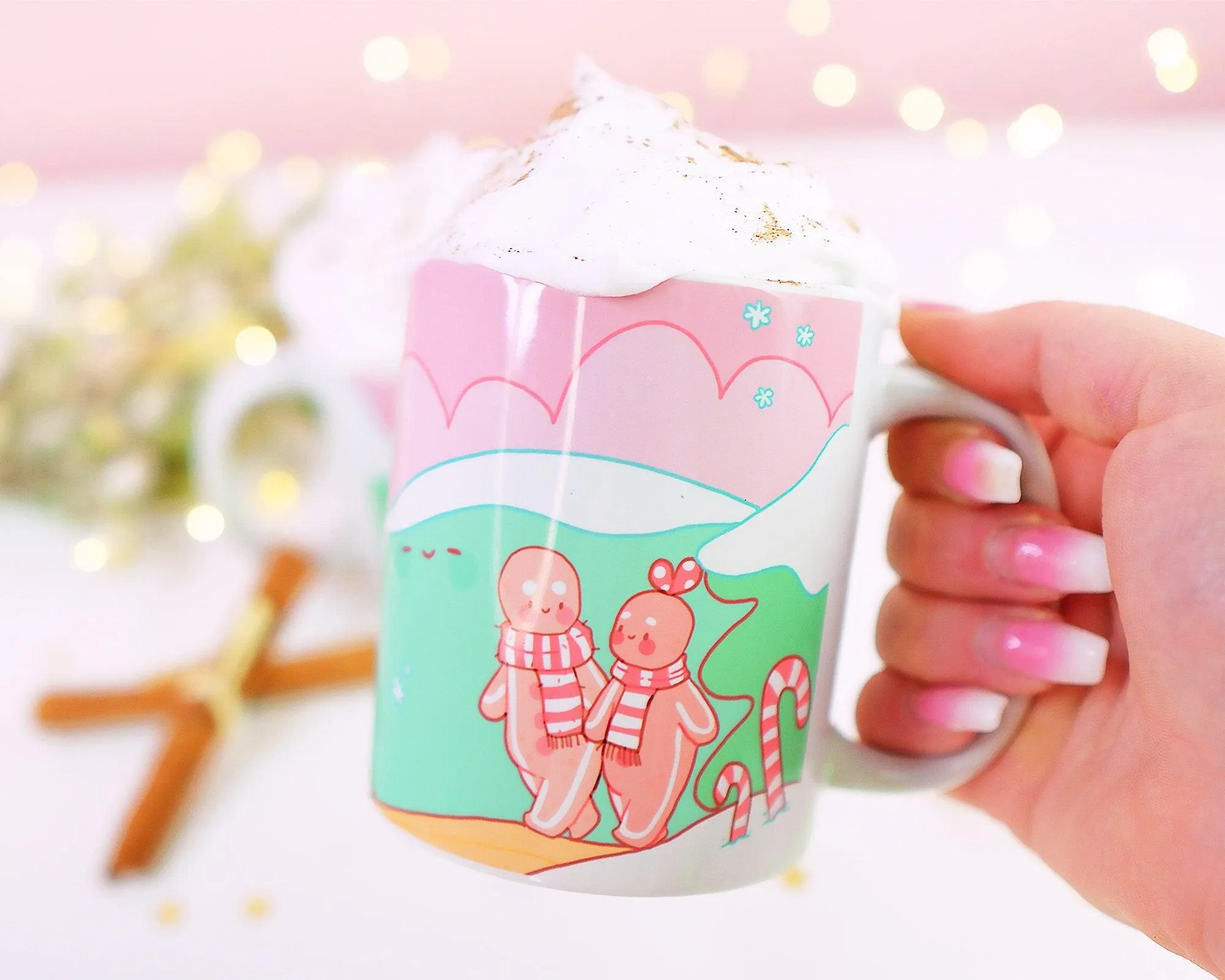 Gingie & Spice Winter Wonderland Christmas Mug │ Kawaii Gingerbread & Candy Cane Scene │ Festive Holiday Cup