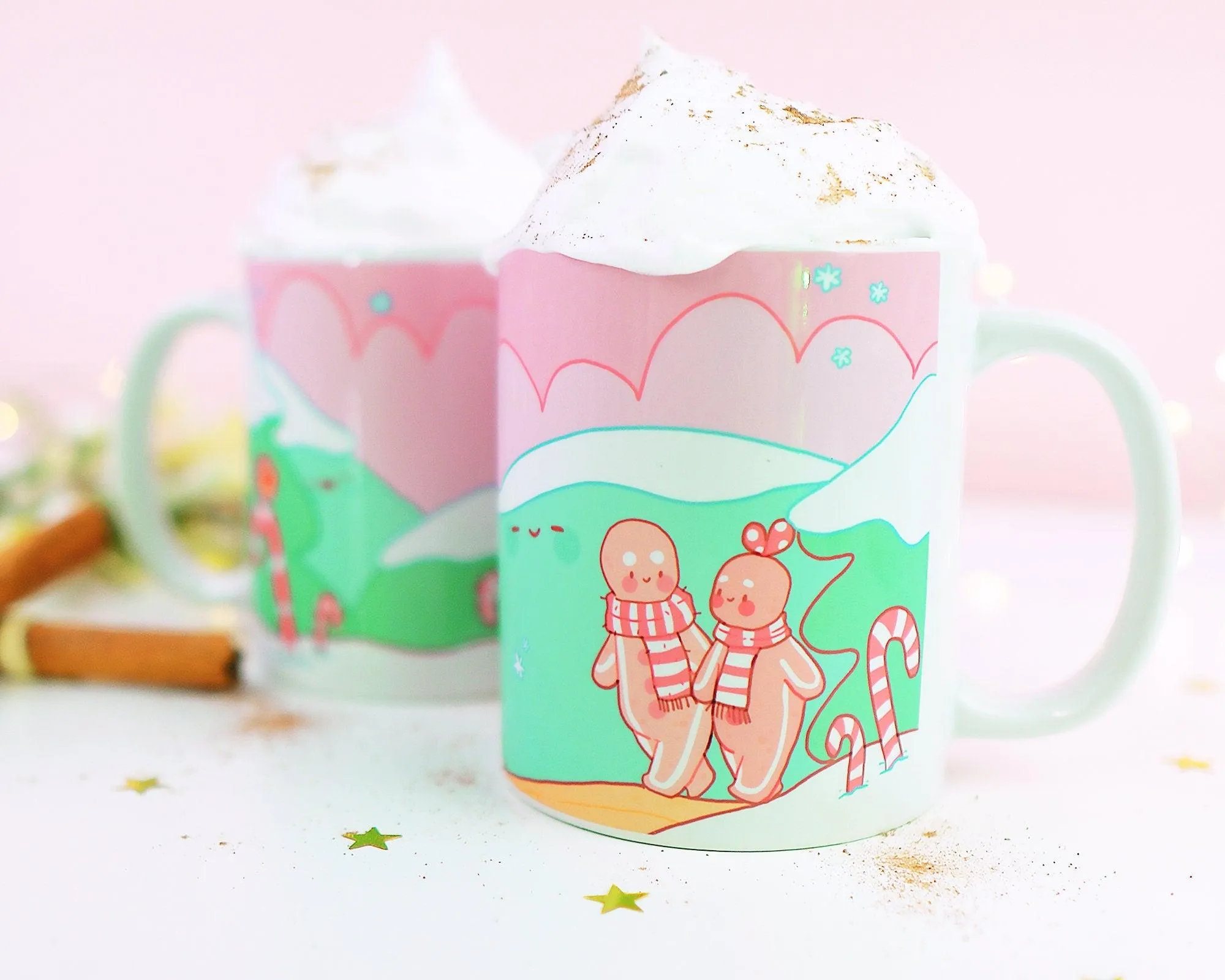 Gingie & Spice Winter Wonderland Christmas Mug │ Kawaii Gingerbread & Candy Cane Scene │ Festive Holiday Cup