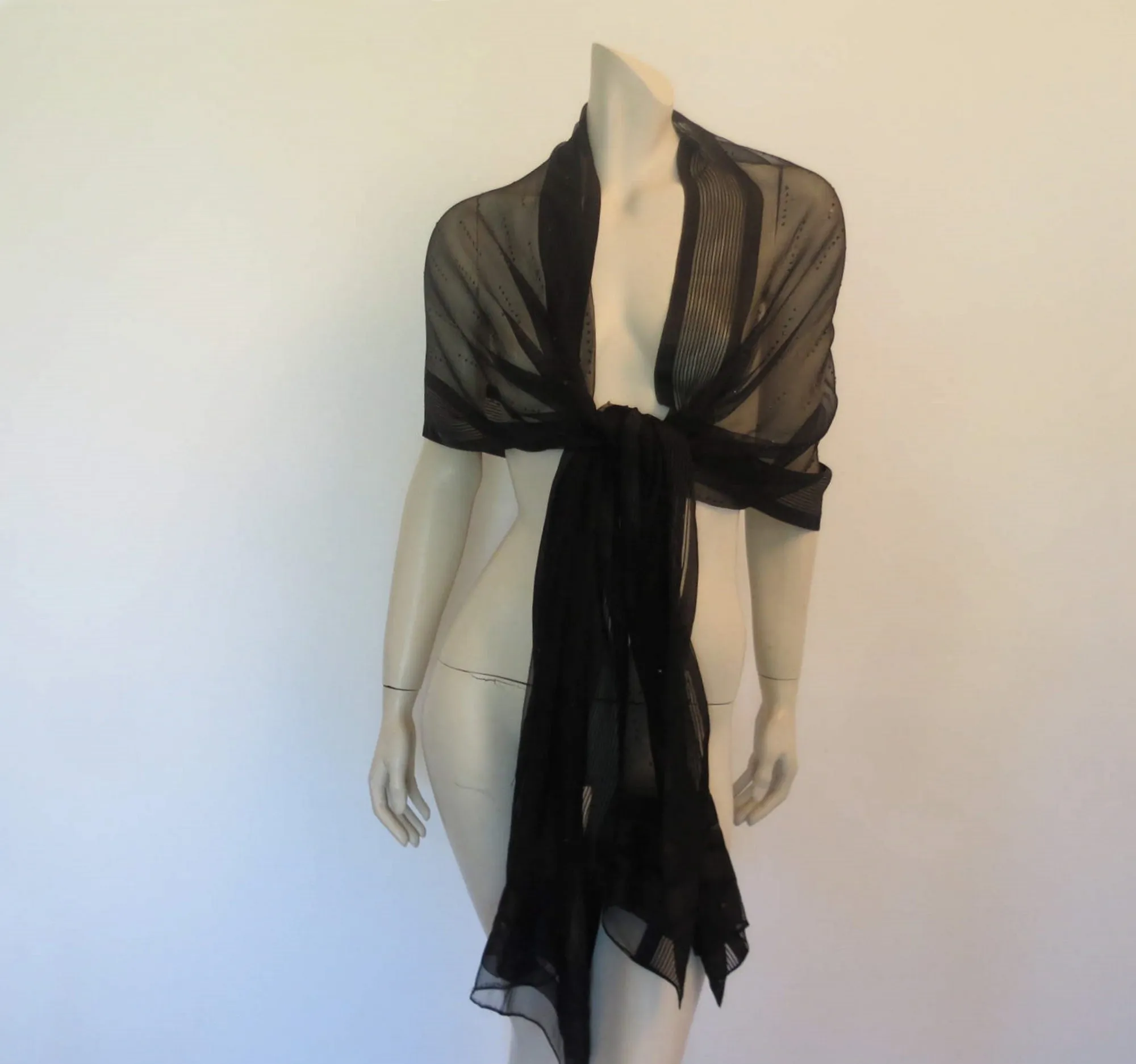 Long Black Silk Wrap With Spangles