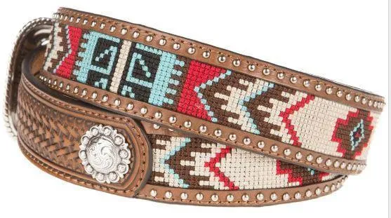 MF Western Ariat Mens Bown Aztec Beaded Belt Style A1033297