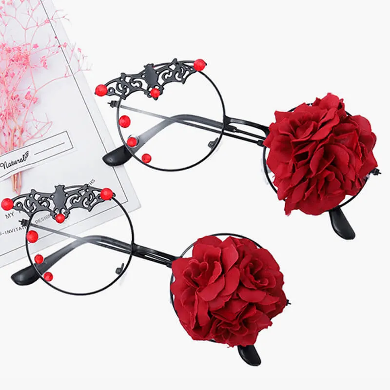 One Eye Red Rose Round Glasses