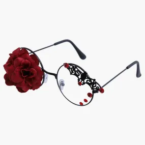One Eye Red Rose Round Glasses