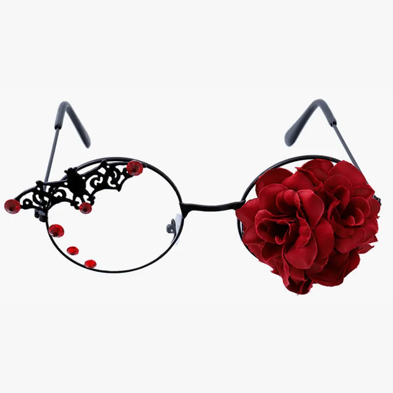 One Eye Red Rose Round Glasses
