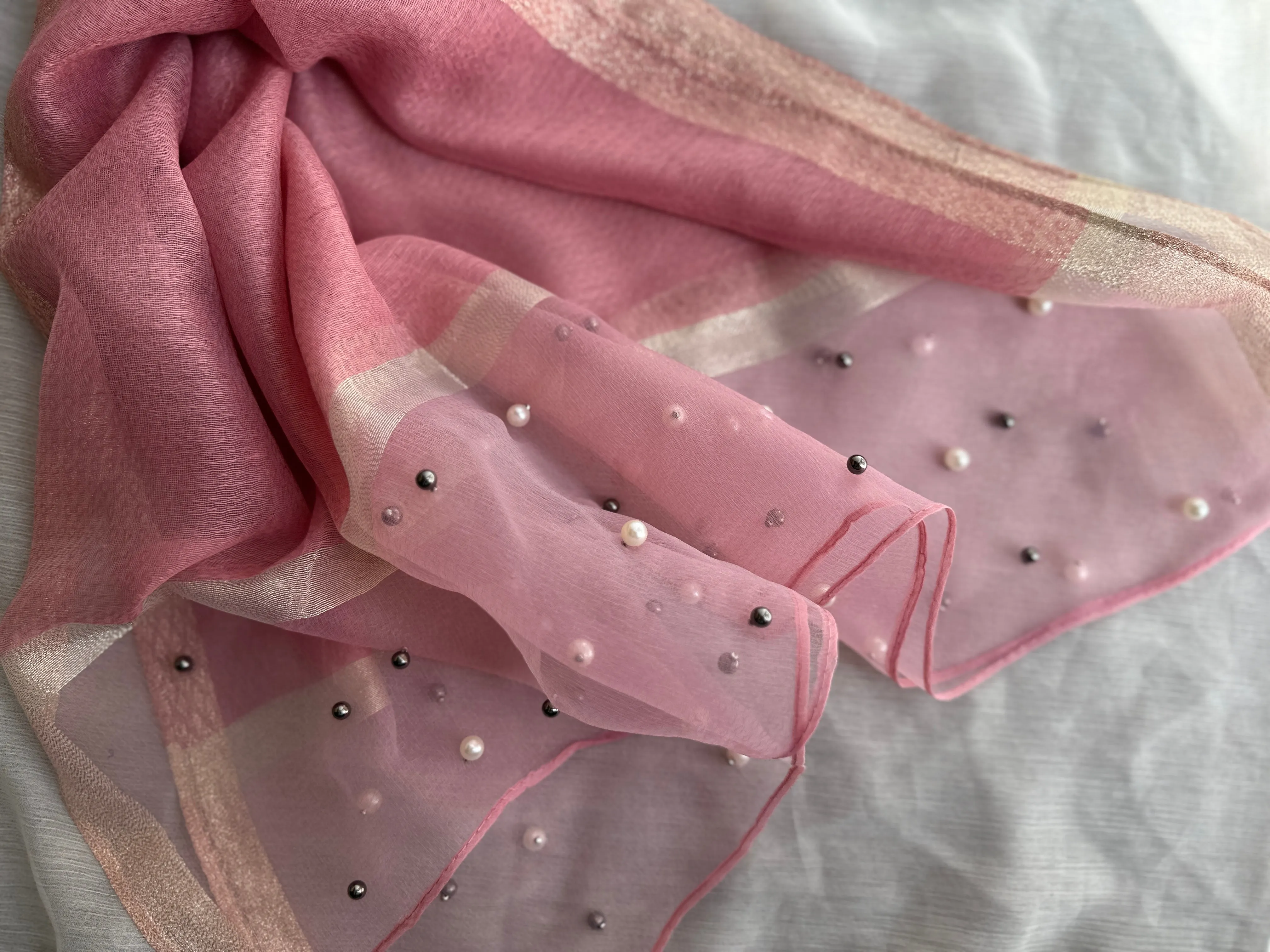 Pearl Organza-Rose Pink- Luxury Hijabs