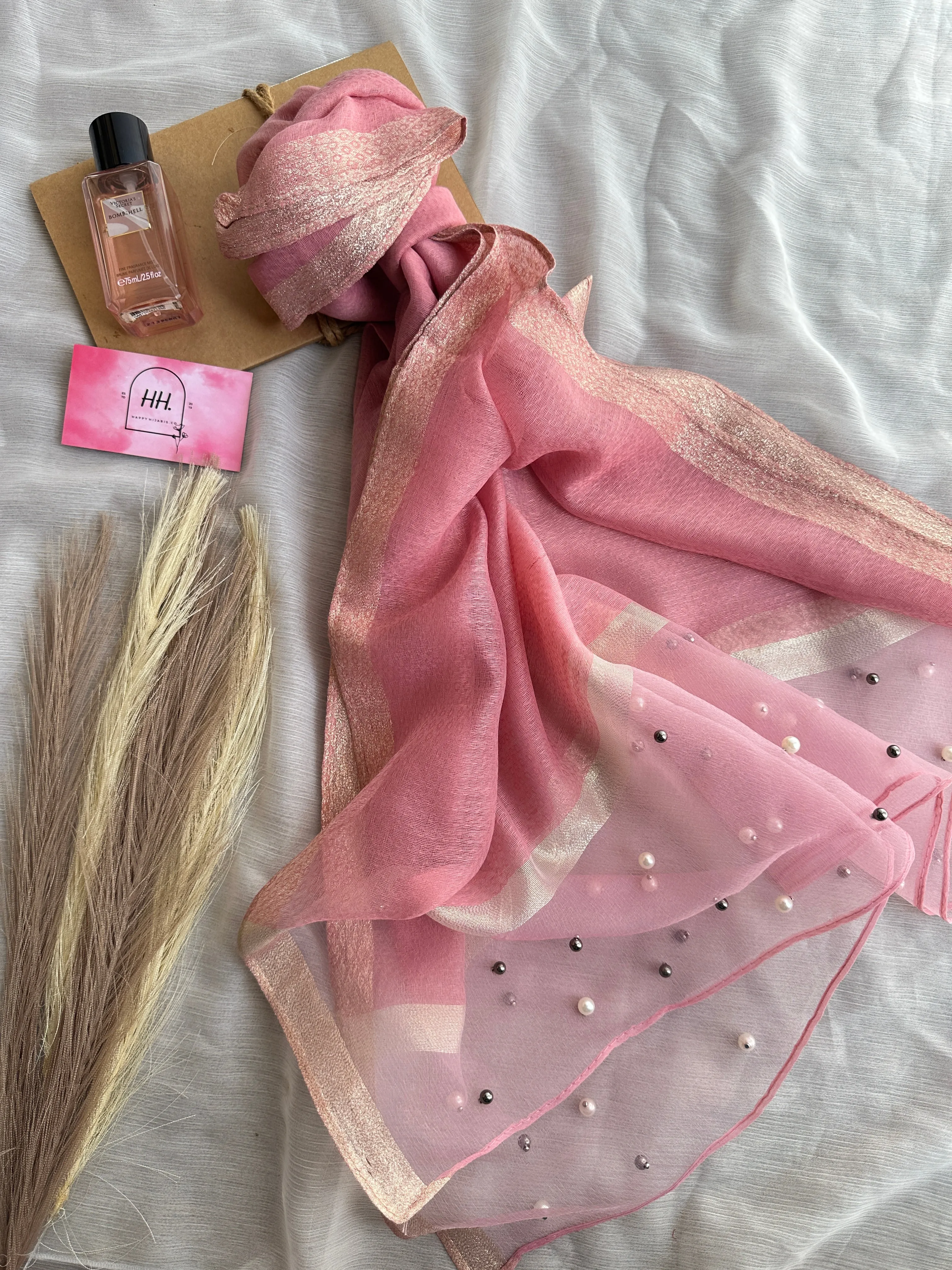 Pearl Organza-Rose Pink- Luxury Hijabs