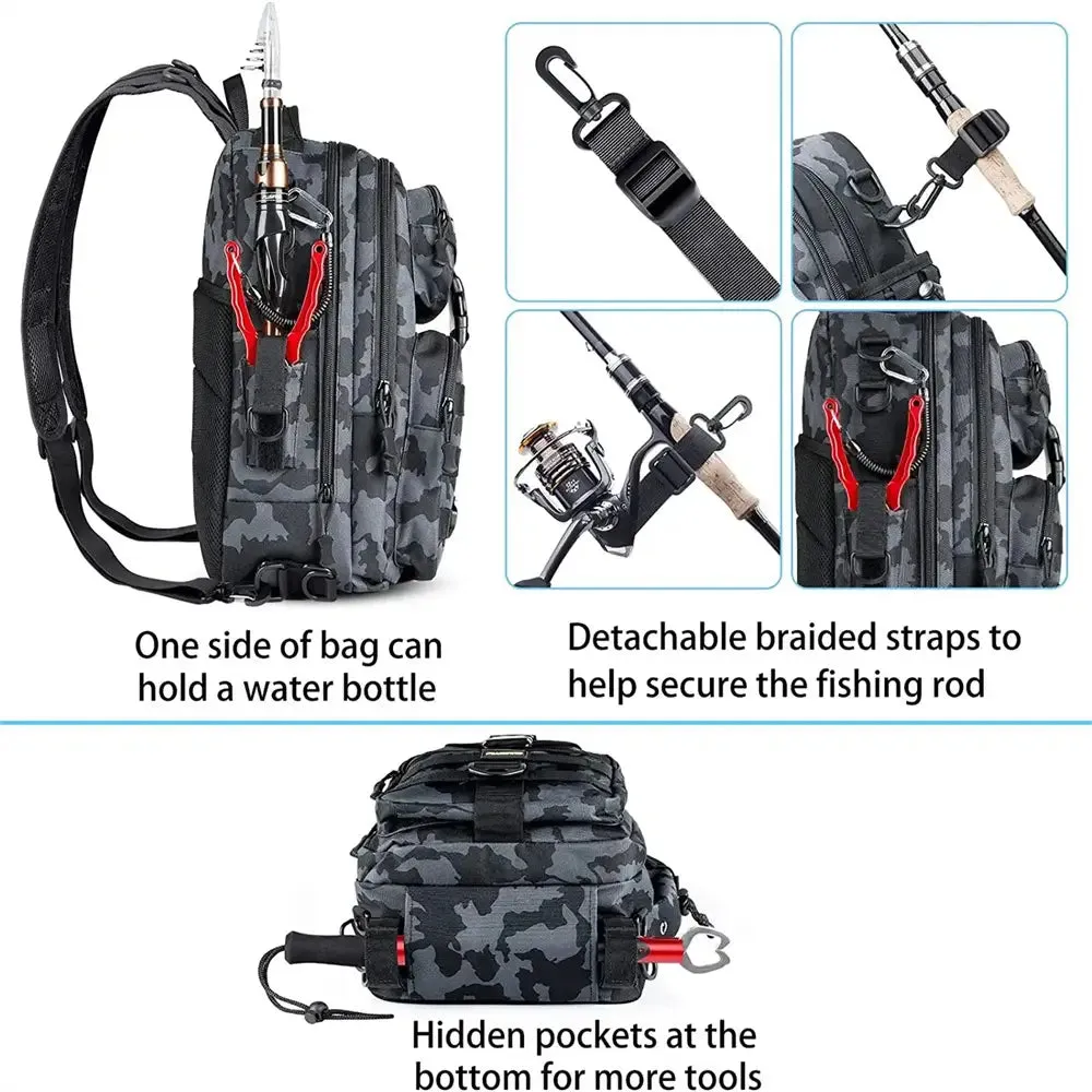PLUSINNO Waterproof Fishing Tackle Backpack With Rod Holder