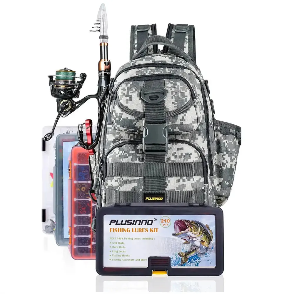 PLUSINNO Waterproof Fishing Tackle Backpack With Rod Holder