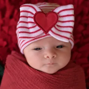 Red Heart Stripe Newborn Beanie