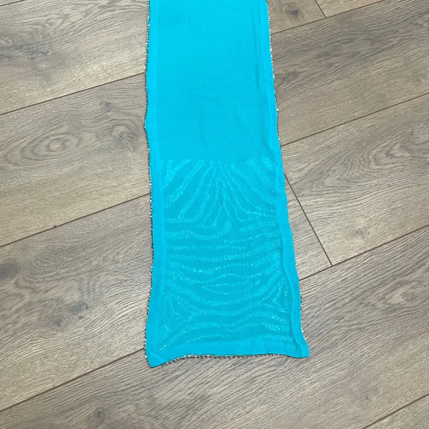 Roberto Cavalli Beaded Sequined Zebra Pattern Turquoise Silk Scarf
