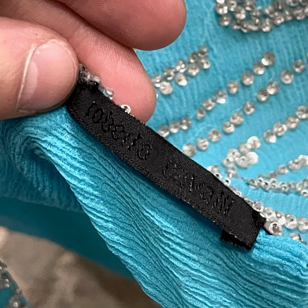 Roberto Cavalli Beaded Sequined Zebra Pattern Turquoise Silk Scarf