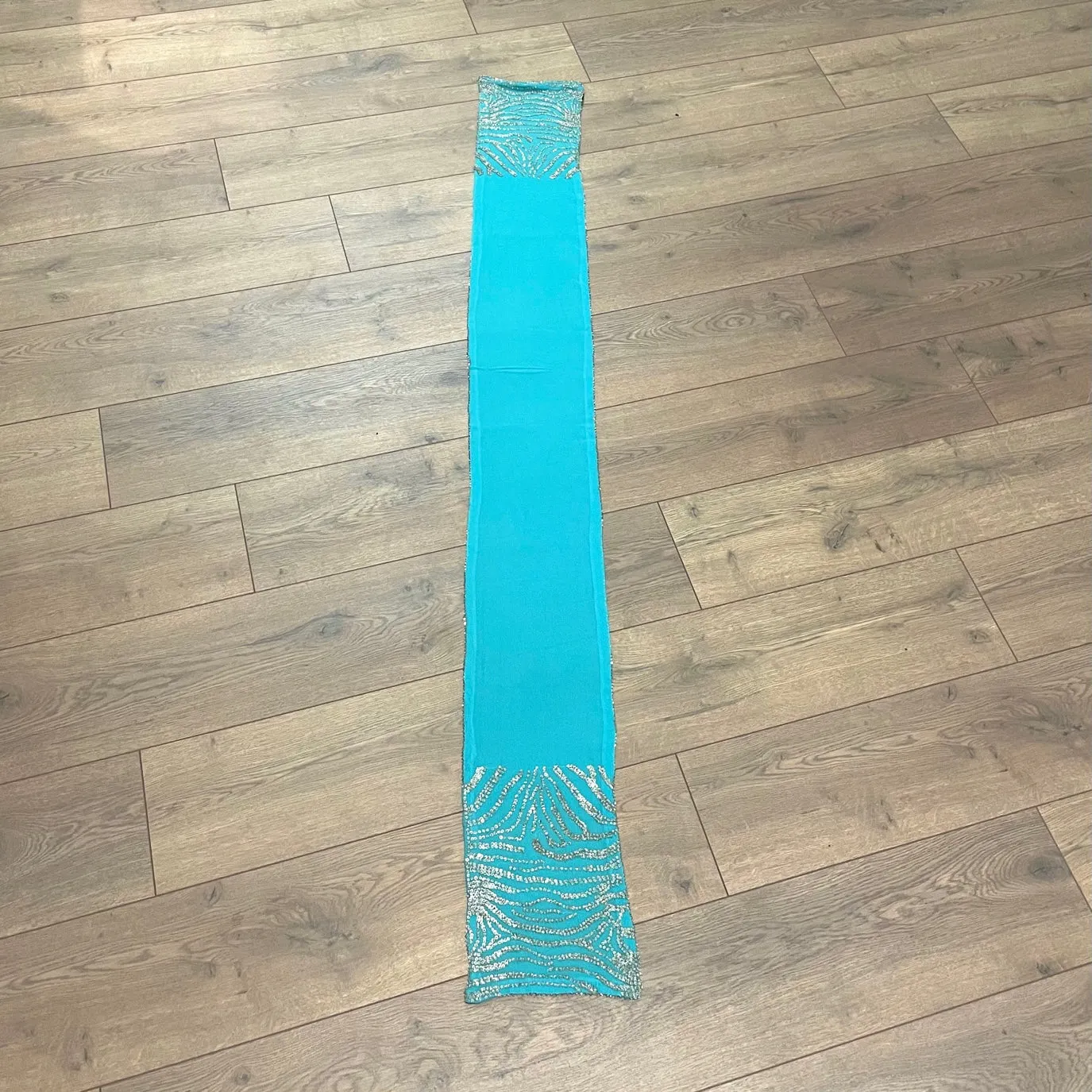 Roberto Cavalli Beaded Sequined Zebra Pattern Turquoise Silk Scarf