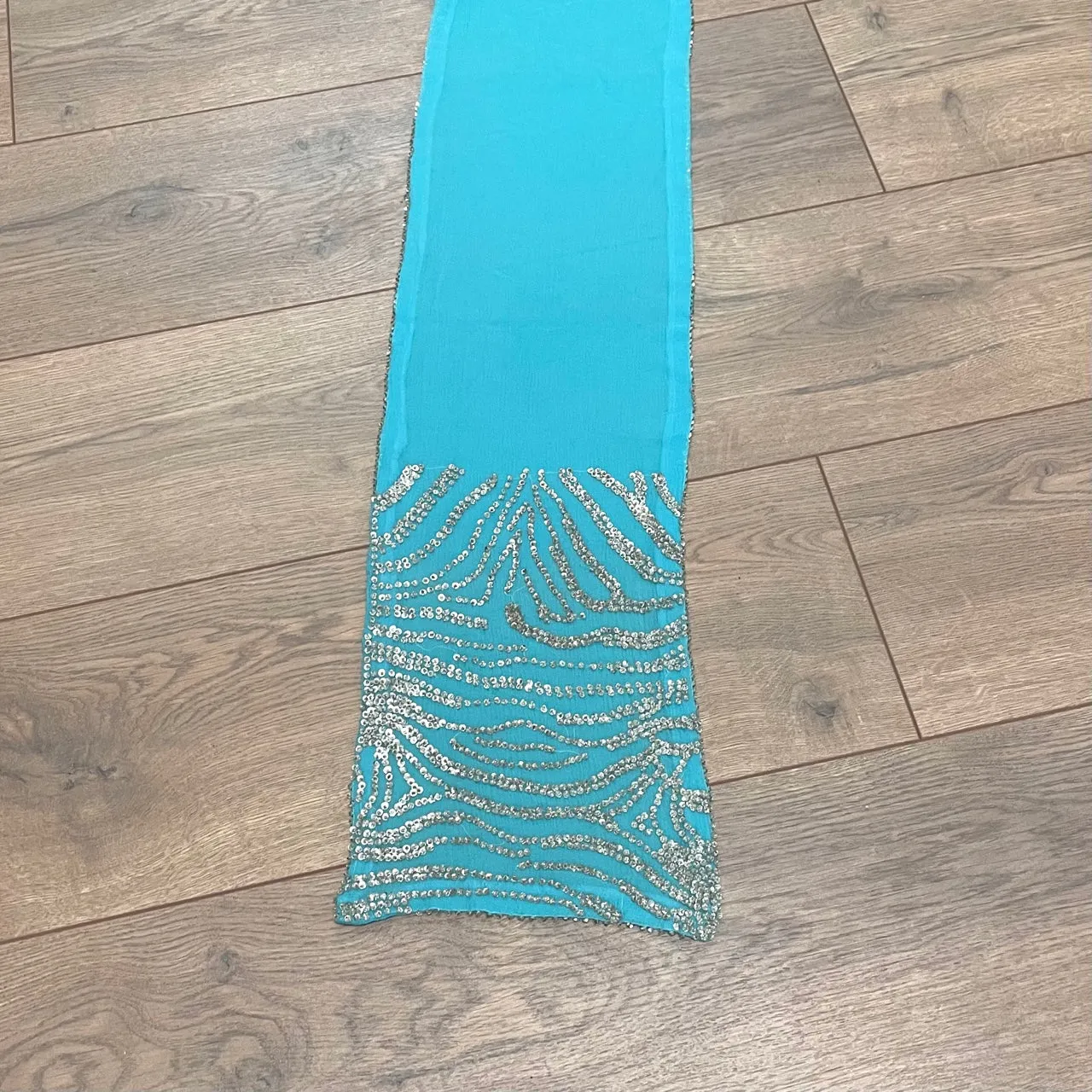 Roberto Cavalli Beaded Sequined Zebra Pattern Turquoise Silk Scarf