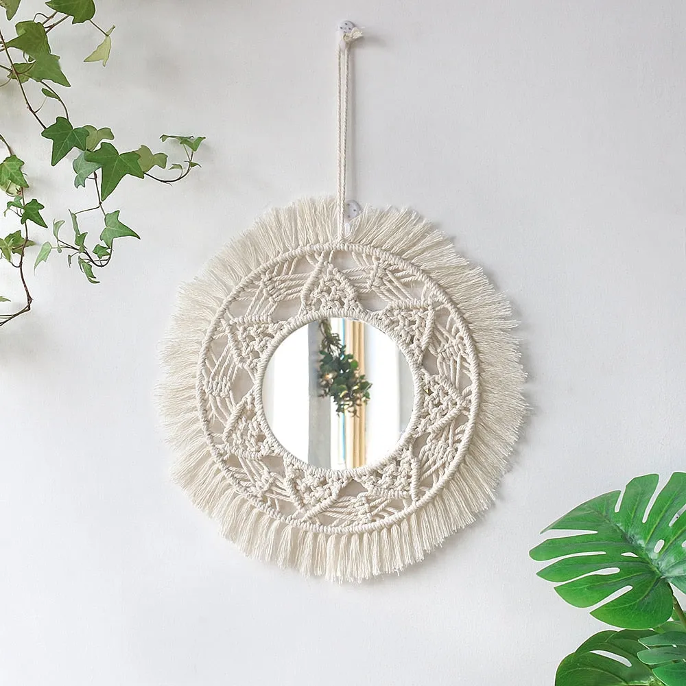 Round Macrame Decorative Wall Mirror