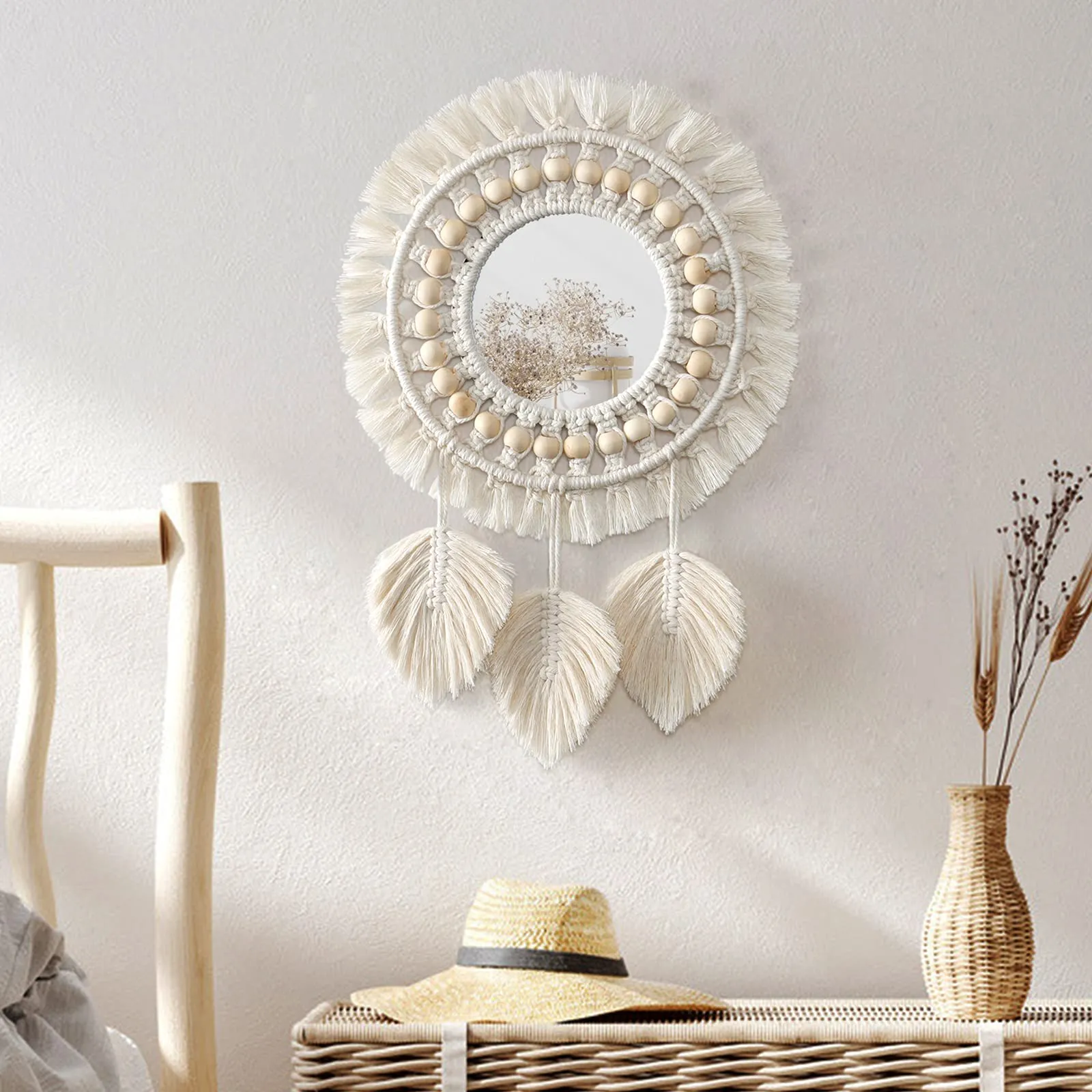 Round Macrame Decorative Wall Mirror