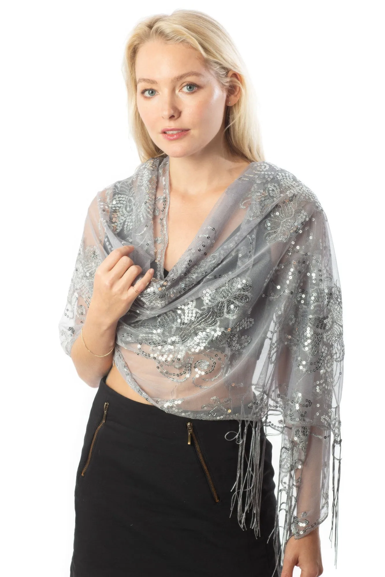 Sequined Shawl Flower in Navy Gold Silver Purple Fuchsia