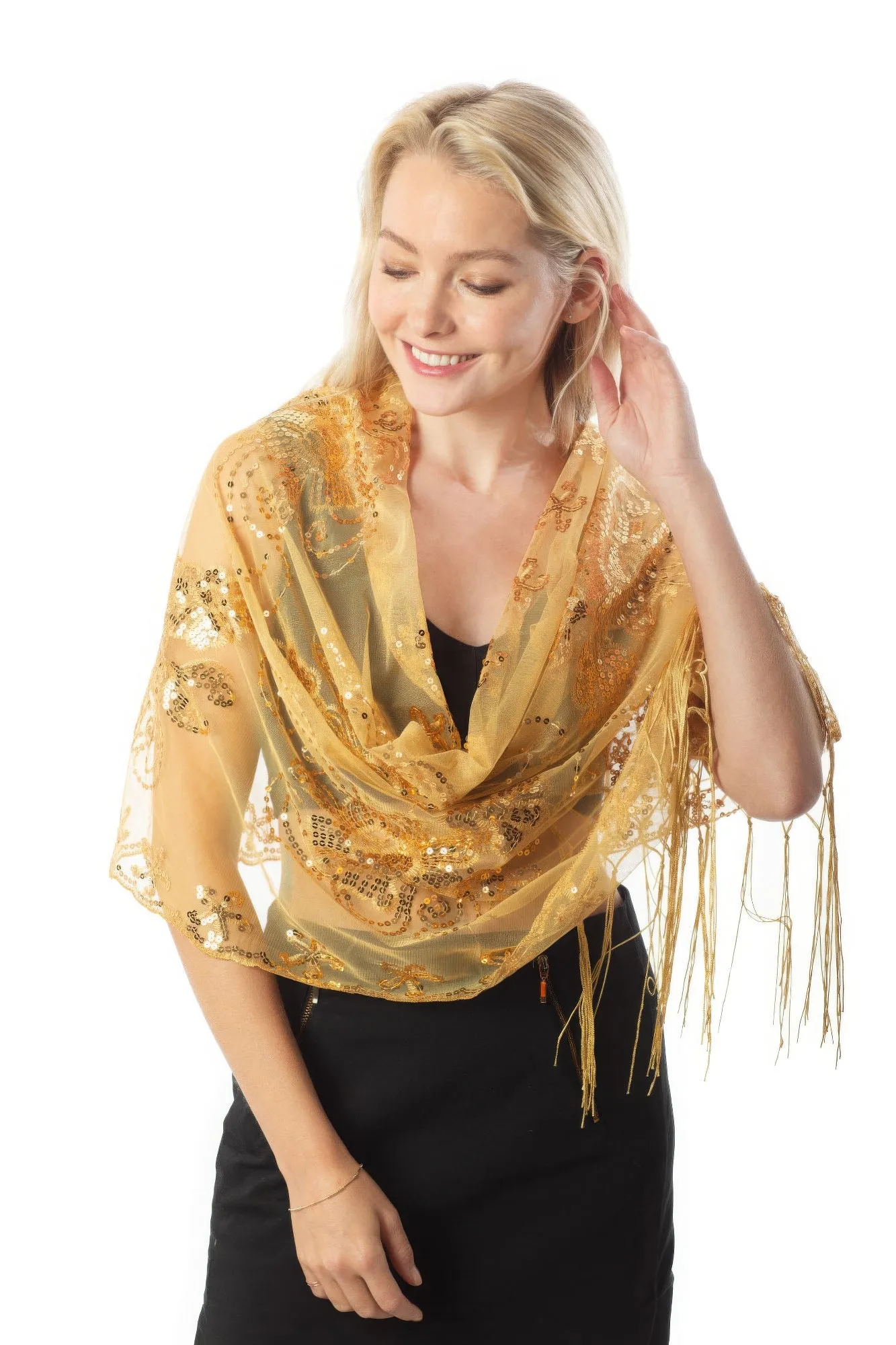 Sequined Shawl Flower in Navy Gold Silver Purple Fuchsia