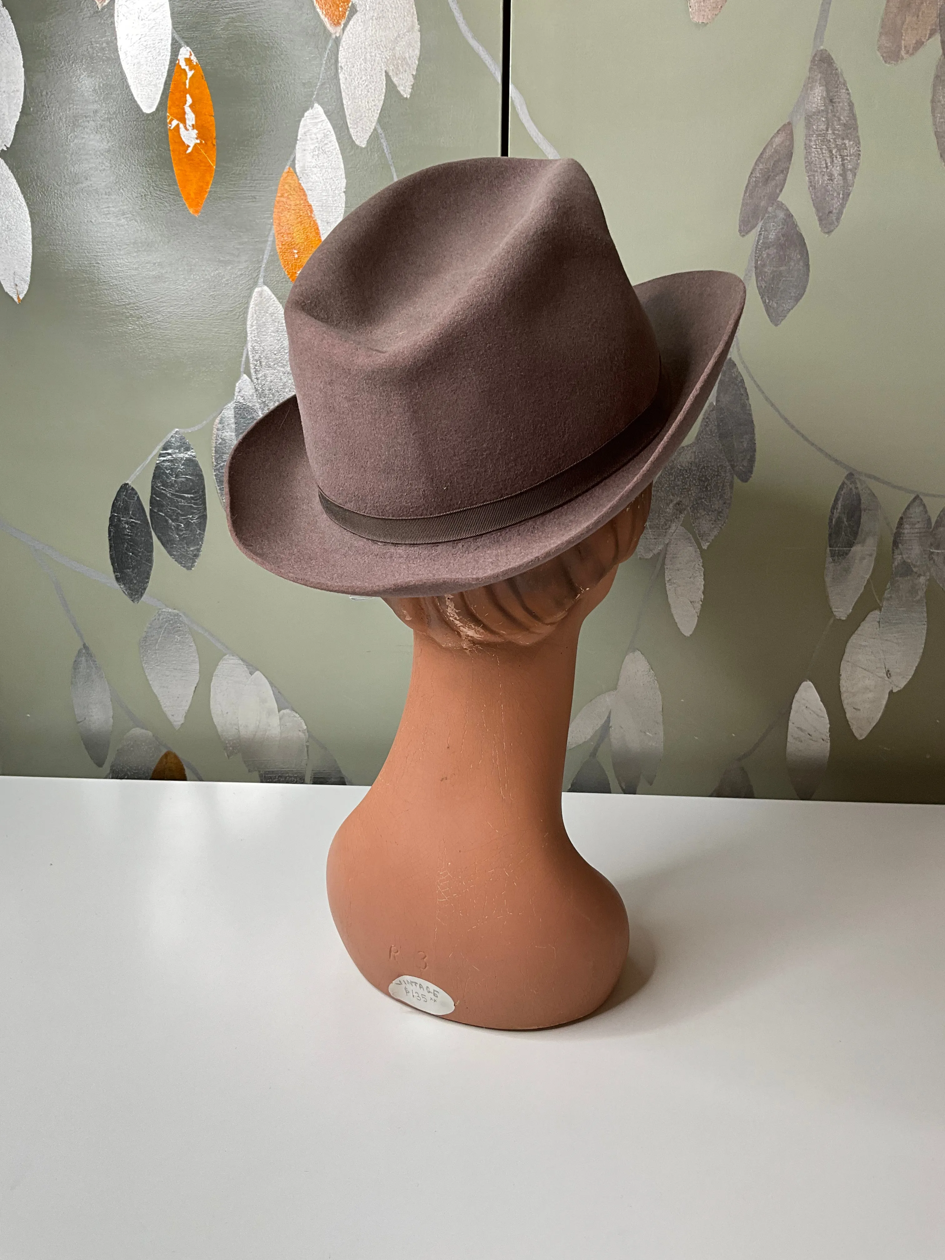 Vintage Taupe Felt Wool Fedora, Medium